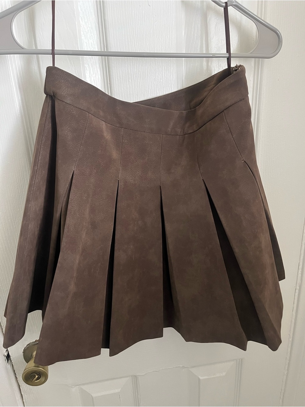 En Saison Brown Faux-Suede Pleated Skater Skirt - Picture 3 of 3